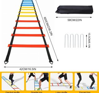 YGORTECH Conjunto de treinamento de agilidade de velocidade de futebol, escada de agilidade, 12 cones esportivos e treinador de chute de futebol, equipamento de treinamento de futebol para crianças e