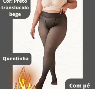 Meia Calça Feminina Plus Size Peluciada Forrada Translucida Lã Pelinho Termica Grossa Inverno Com Pé