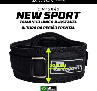 Cinturão Academia Tamanho Único Ajustável Pentágono New Sport, (Serve do PP ao GG), com Proteção Lombar e Fecho, Apoio Removível, Confortável e Seguro