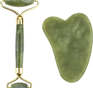 Massageador Facial 2 Em 1 Rolo de Jade + Pedra Gua Sha Redução de Rugas e Estresse Anti Rugas Anti Estresse Para um Skincare Completo Linha Premium