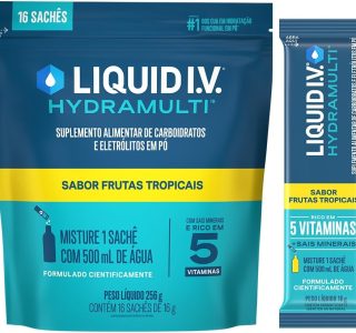 Liquid IV Hydramulti, Mistura de Eletrólitos em Pó Para Hidratação Rápida, 16 Sachês de 16g Cada, Sabor Frutas Tropicais