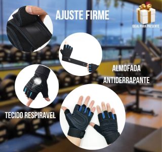 Luva Academia Meio Dedo com Proteção Antiderrapante para Musculação, Crossfit, Treino e Ciclismo. Protector Palmar Almofado com Ajuste em Velcro no Pulso, Unissex.