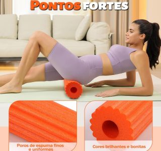 Rolo Liberação 3 em 1, Kit Liberação Miofascial Laranja e Preto com Bastão e Acessórios