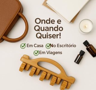 Massageador Corporal de Bambu 10 Rodinhas — Relaxamento Profundo e Alívio de Tensões — 17,5x7cm, Natural, Portátil