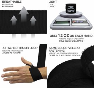 Bandagem Elástica Muvin 5 Metros Com Fechamento em Fecho de Contato e Alça Para Polegar – Atadura de Proteção Para Mãos e Punhos – Faixa de Boxe – Muay Thai – MMA – Artes Marciais – Treino – Unissex