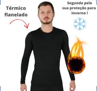 Blusa Termica Masculina Inverno Segunda Pele Forrada Flanelada Manga Longa Preto
