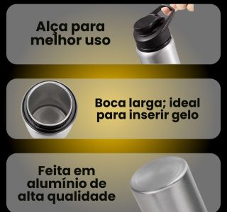 Garrafa de Água 600ml Inox – Squeeze Esportiva com Tampa Rosqueável | Alumínio Durável, Portátil e Livre de BPA para Hidratação em Movimento