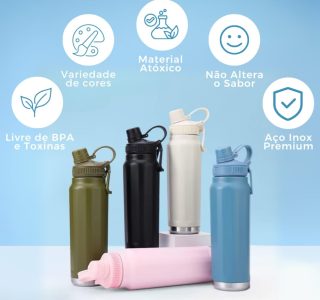 Garrafa Térmica Inox 304 800ml com Tampa de Rosca e Alça de Transporte – Mantém Bebida Gelada ou Quente – Ideal para Academia, Escola e Trabalho (Verde Escuro)