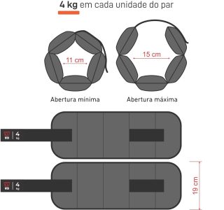 Par Caneleira Tornozeleira de Peso 4 kg WON Preto Fitness Academia Musculação Treino