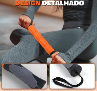 Rolo Liberação 3 em 1, Kit Liberação Miofascial Laranja e Preto com Bastão e Acessórios