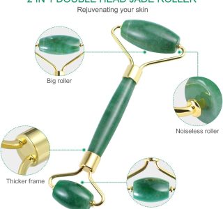Rolo de jade para rosto, conjunto de pedras faciais naturais de jade, massageador de pele com ferramentas de raspagem Gua Sha