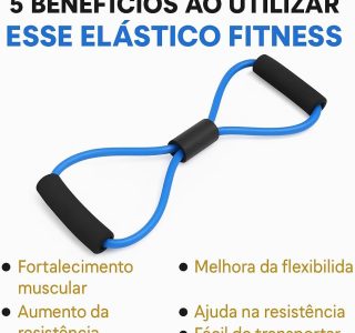 Elástico Extensor Formato 8, Preto, para Exercícios, Pilates, Yoga, Fisioterapia, Fortalecimento Muscular, com Alças de Espuma