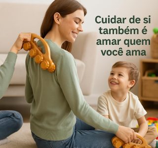 Massageador Corporal de Bambu 10 Rodinhas — Relaxamento Profundo e Alívio de Tensões — 17,5x7cm, Natural, Portátil