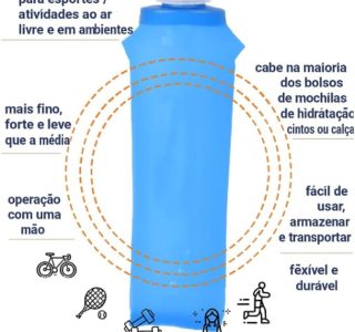 Garrafa Dobrável de Silicone, 500ml, Squeeze Portátil com Bico Antivazamento para Esportes (cores Azul ou Preto)