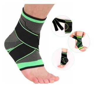 Tornozeleira Compressão Estabilizadora Ortopédica Elástica Ajustável (Preto e Verde)
