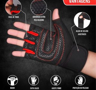 Luva Academia Meio Dedo com Proteção Antiderrapante para Musculação, Crossfit, Treino e Ciclismo. Protector Palmar Almofado com Ajuste em Velcro no Pulso, Unissex.