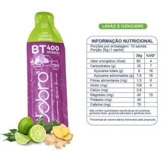 Kit BT Nitrato Gel, 6 Sachês, Sabores Variados com e sem Cafeína, 30g cada, Suplemento Energético para Atletas
