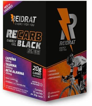 Reidrat Recarb Energy Gel Black Sabores Sortidos Caixa Com 10 Sachês De 30G (300G) Carboidrato Em Gel Bebida Energética Com Cafeína Taurina E Beta Alanina Carboidratos Eletrólitos