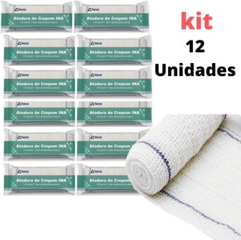 Kit 12un Faixa Curativo Atadura Crepom Crepe INA 13 Fios Neve Alta Qualidade Absorção Elasticidade