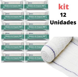 Kit 12un Faixa Curativo Atadura Crepom Crepe INA 13 Fios Neve Alta Qualidade Absorção Elasticidade