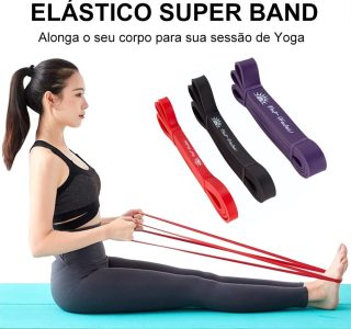 Kit 3 Super Band Elástico Borracha Crossfit Extra Forte Faixas de Resistência (Vermelho+Preto+Roxo)