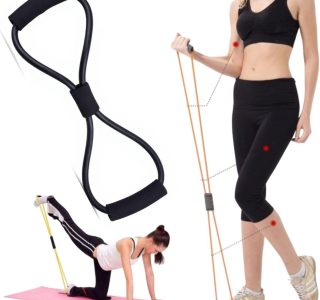 Elástico Extensor Formato 8, Preto, para Exercícios, Pilates, Yoga, Fisioterapia, Fortalecimento Muscular, com Alças de Espuma