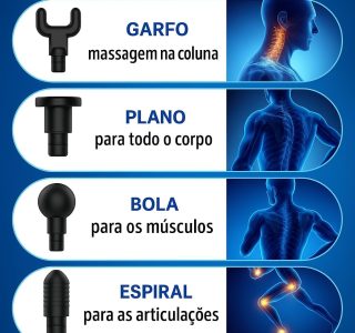 Massageador Elétrico Pistola Muscular Profissional Recarregável 4 Ponteiras Massagem Relaxante Alívio Dores Pós-Treino Miofascial Fitness Corpo Inteiro Esportivo Portátil Silencioso Premium