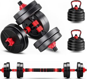 Kit Haltere 6 em 1 Ajustável para Musculação – 15kg Preto – Multifuncional com Barra e Kettlebell