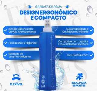 Garrafa Dobrável Soft Flash 500ml Squeeze Bico Anti Vazamento Corrida Bike Ciclismo Hidratação Reutilizável Livre de Bpa Tampa de Proteção Contra Sujeiras Todos Os Esportes (Azul)