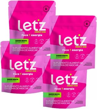 Chiclete Energético Letz Gum Cafeína Taurina – 4 unidades