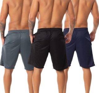 Kit 3 Bermuda Esportiva Academia Corrida Treino Bolso Lisa Masculina