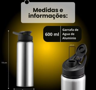 Garrafa de Água 600ml Inox – Squeeze Esportiva com Tampa Rosqueável | Alumínio Durável, Portátil e Livre de BPA para Hidratação em Movimento
