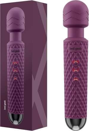 Wand massageadora pessoal com nova memória portátil sem fio à prova d’água USB recarregável massagem 20 padrões de vibração 8 velocidades pele silicone macio, Preto (Roxo)