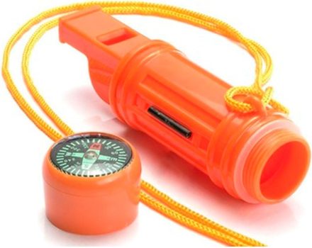 Apito de emergência com cordão segurança apito sobrevivência para pesca barco acampamento caça camping trilhas resgate salva-vidas, apito pederneira espelho e bússola 4 em 1