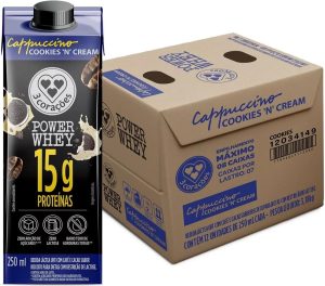 3 Corações Bebida Láctea Cappuccino Power Whey Cookies n’Cream 15g de Proteína com Cafeína 250ml – 12 unidades