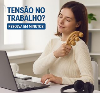 Massageador Corporal de Bambu 10 Rodinhas — Relaxamento Profundo e Alívio de Tensões — 17,5x7cm, Natural, Portátil