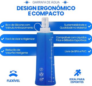 2x Garrafa Dobrável Silicone Squeeze Soft Flash 250ml Com Tampa De Proteção Corrida Bike Ciclismo Hidratção Reutilizável Livre de Bpa Para Todos Os Esportes Federal’s Store (Azul)