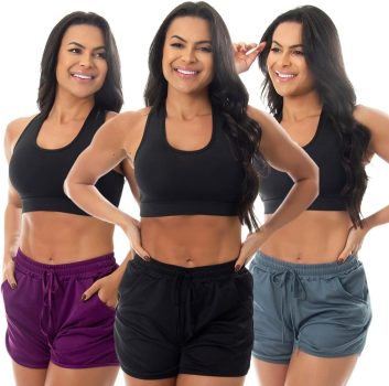 Kit 3 Short Esportivo Tactel Corrida Treino Academia Com Bolsos Feminino