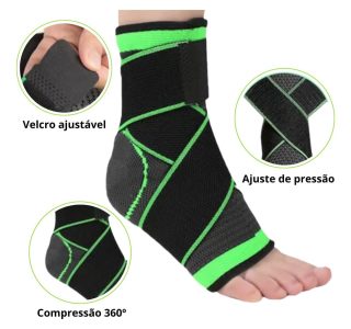 Tornozeleira Compressão Estabilizadora Ortopédica Elástica Ajustável (Preto e Verde)