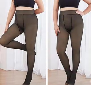 Meia Calça Feminina Plus Size Peluciada Forrada Translucida Lã Pelinho Termica Grossa Inverno Com Pé