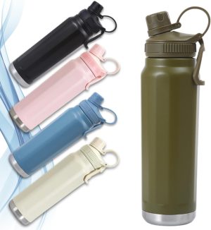 Garrafa Térmica Inox 304 800ml com Tampa de Rosca e Alça de Transporte – Mantém Bebida Gelada ou Quente – Ideal para Academia, Escola e Trabalho (Verde Escuro)