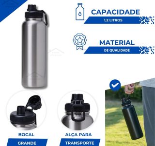 Garrafa Térmica Inox 1,2 Litros Squeeze Academia Agua Gelada (Azul)