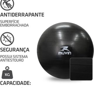 Bola de Pilates 65cm Muvin – Antiestouro – Suporta até 300kg – Com Bomba – Ginástica – Fitness – Pilates – Yoga – Fisioterapia – Flexibilidade – Fortalecimento – Tonificação –– Fácil Limpeza