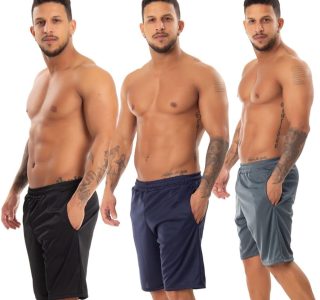 Kit 3 Bermuda Esportiva Academia Corrida Treino Bolso Lisa Masculina