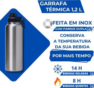 Garrafa Térmica Inox 1,2 Litros Squeeze Academia Agua Gelada (Azul)