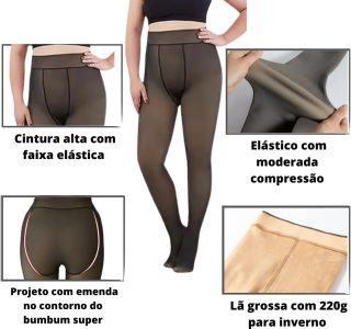 Meia Calça Feminina Plus Size Peluciada Forrada Translucida Lã Pelinho Termica Grossa Inverno Com Pé