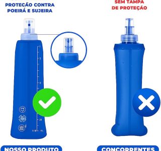 2x Garrafa Dobrável Silicone Squeeze Soft Flash 250ml Com Tampa De Proteção Corrida Bike Ciclismo Hidratção Reutilizável Livre de Bpa Para Todos Os Esportes Federal’s Store (Azul)