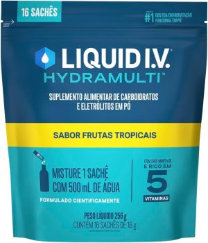 Liquid IV Hydramulti, Mistura de Eletrólitos em Pó Para Hidratação Rápida, 16 Sachês de 16g Cada, Sabor Frutas Tropicais