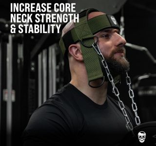 Gymreapers Peitoral para pescoço – Corrente de aço inoxidável resistente, alça de neoprene ajustável, treinador para força e alívio da dor