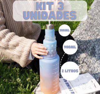 Kit 3 Garrafa de Água Motivacional Garrafa Squeeze 2 Litros Com Canudo, Alça e Tampa Antivazamento (Preto)